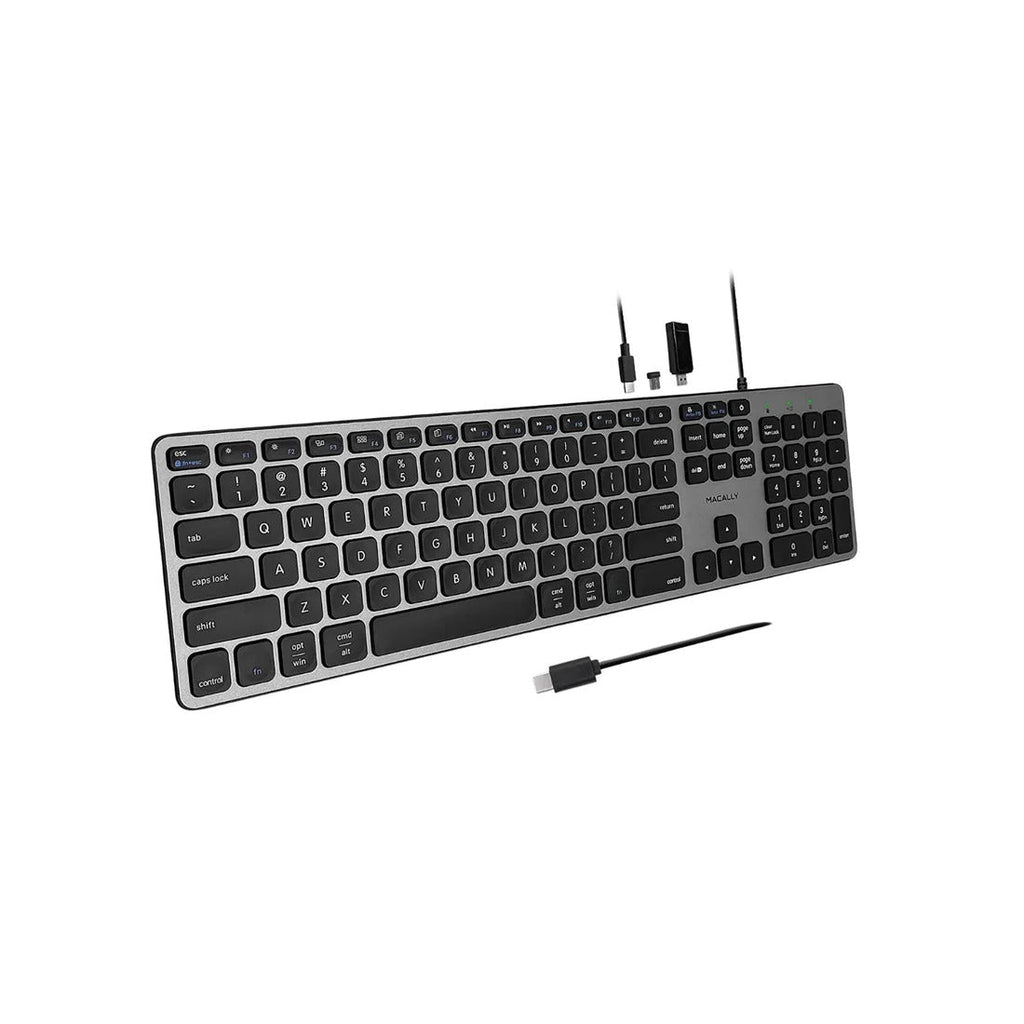 Macally Wired USB C Keyboard with 2 x USB-A + 1 x USB-C Ports - UK English Layout - Space Grey - Counterpoint