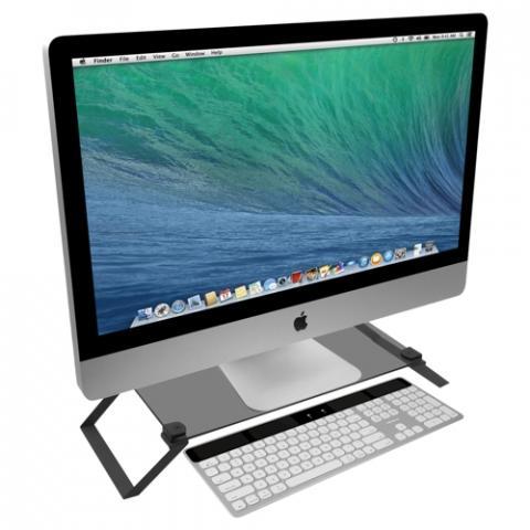 Macally Tempered Glass Stand Riser for Desktop Monitors and iMacs - Silver - Counterpoint